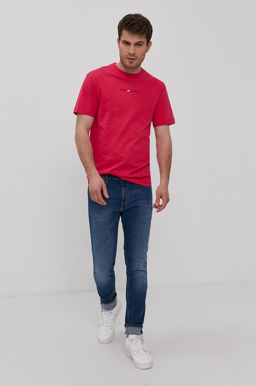 

Футболка Tommy Jeans цвет розовый гладкий