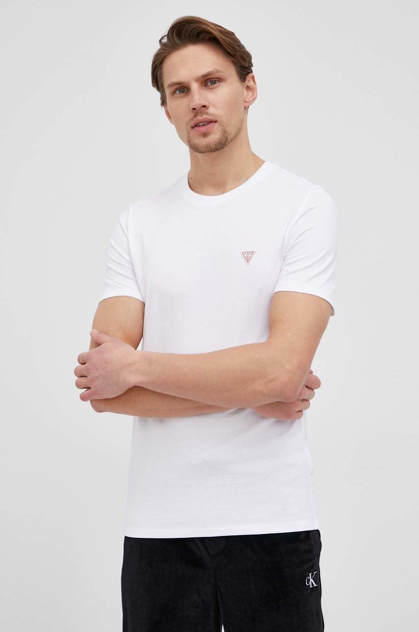 

Памучна тениска Guess в бяло с изчистен дизайн, Бял