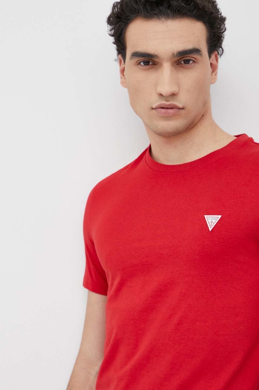

Памучна тениска Guess в червено с изчистен дизайн, Червен