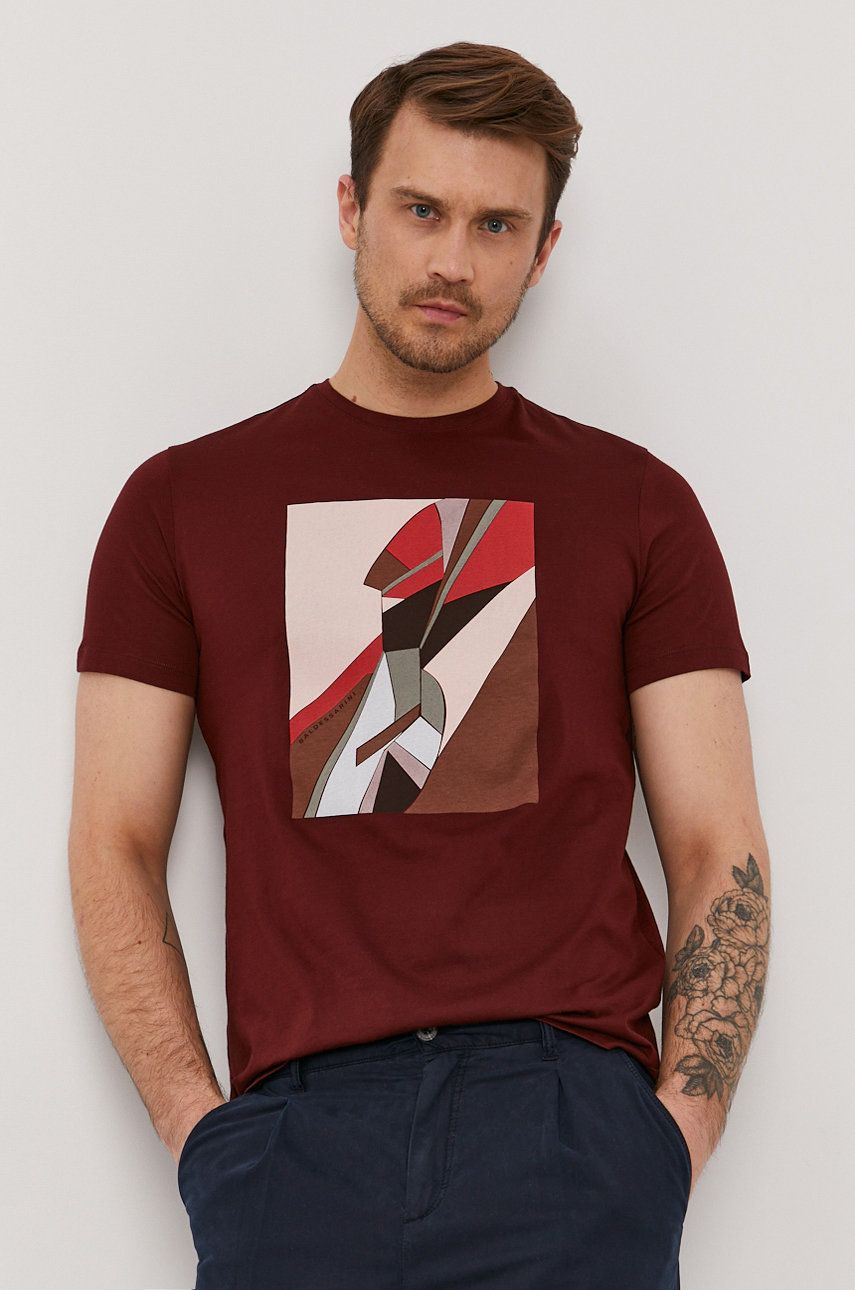Baldessarini T-shirt męski kolor bordowy z nadrukiem