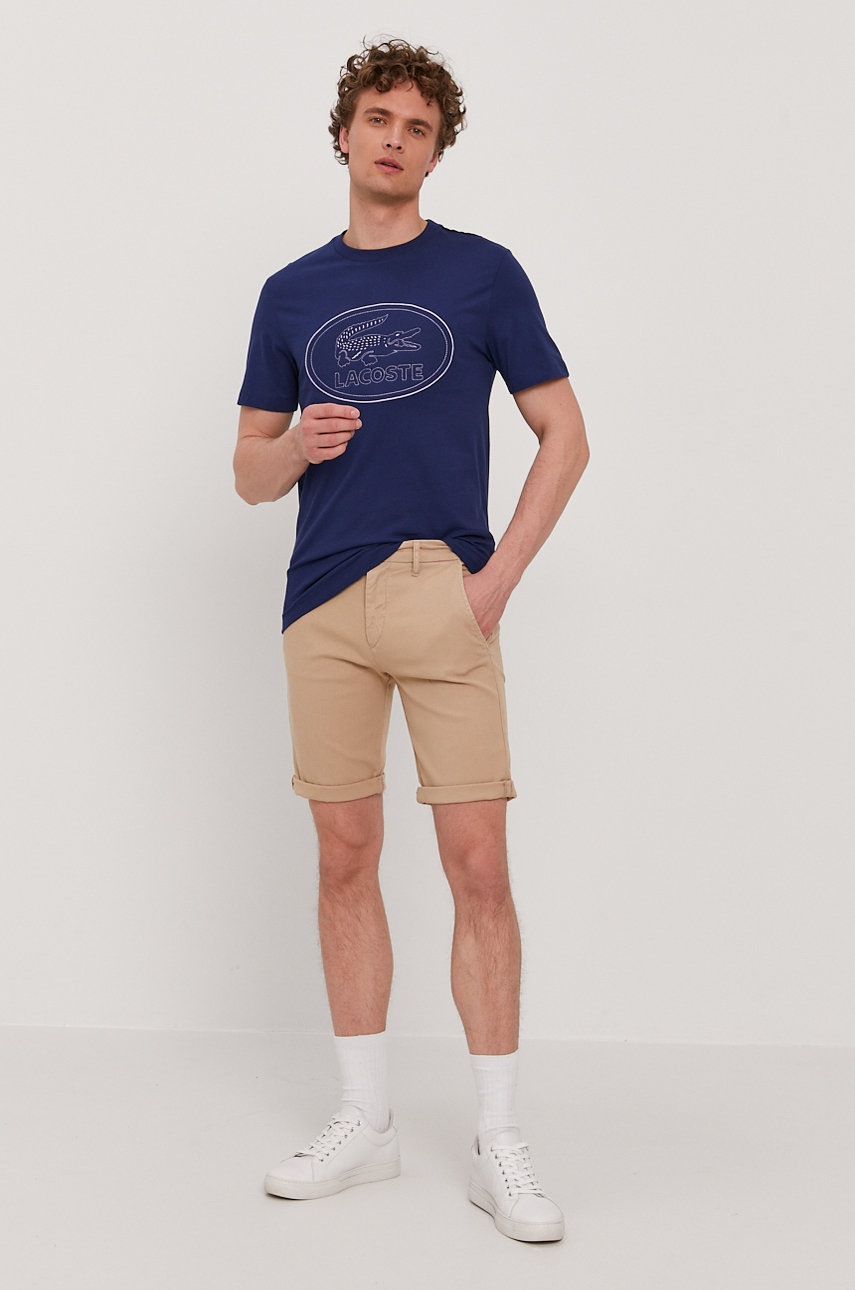 

Футболка Lacoste мужской цвет синий с аппликацией