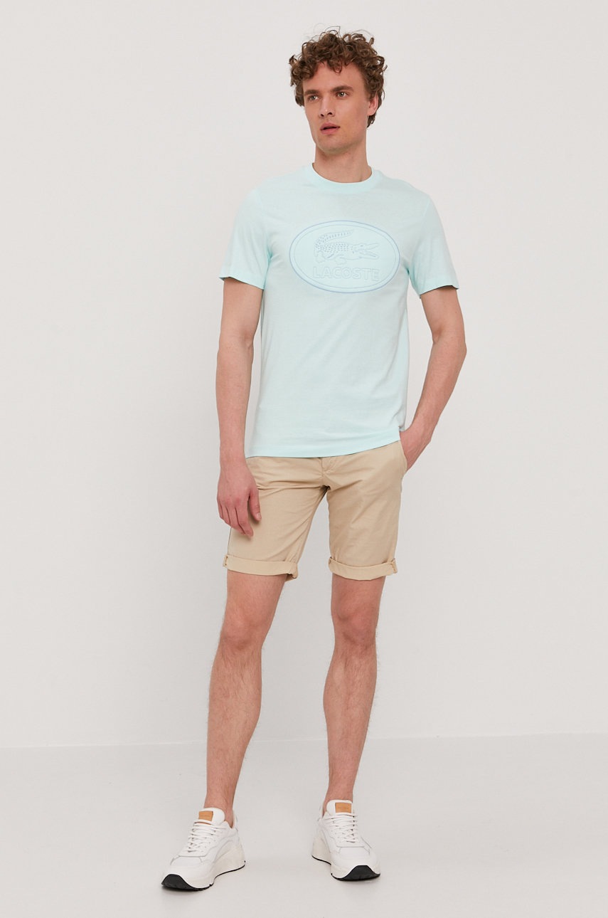 

Футболка Lacoste чоловічий колір бірюзовий з аплікацією