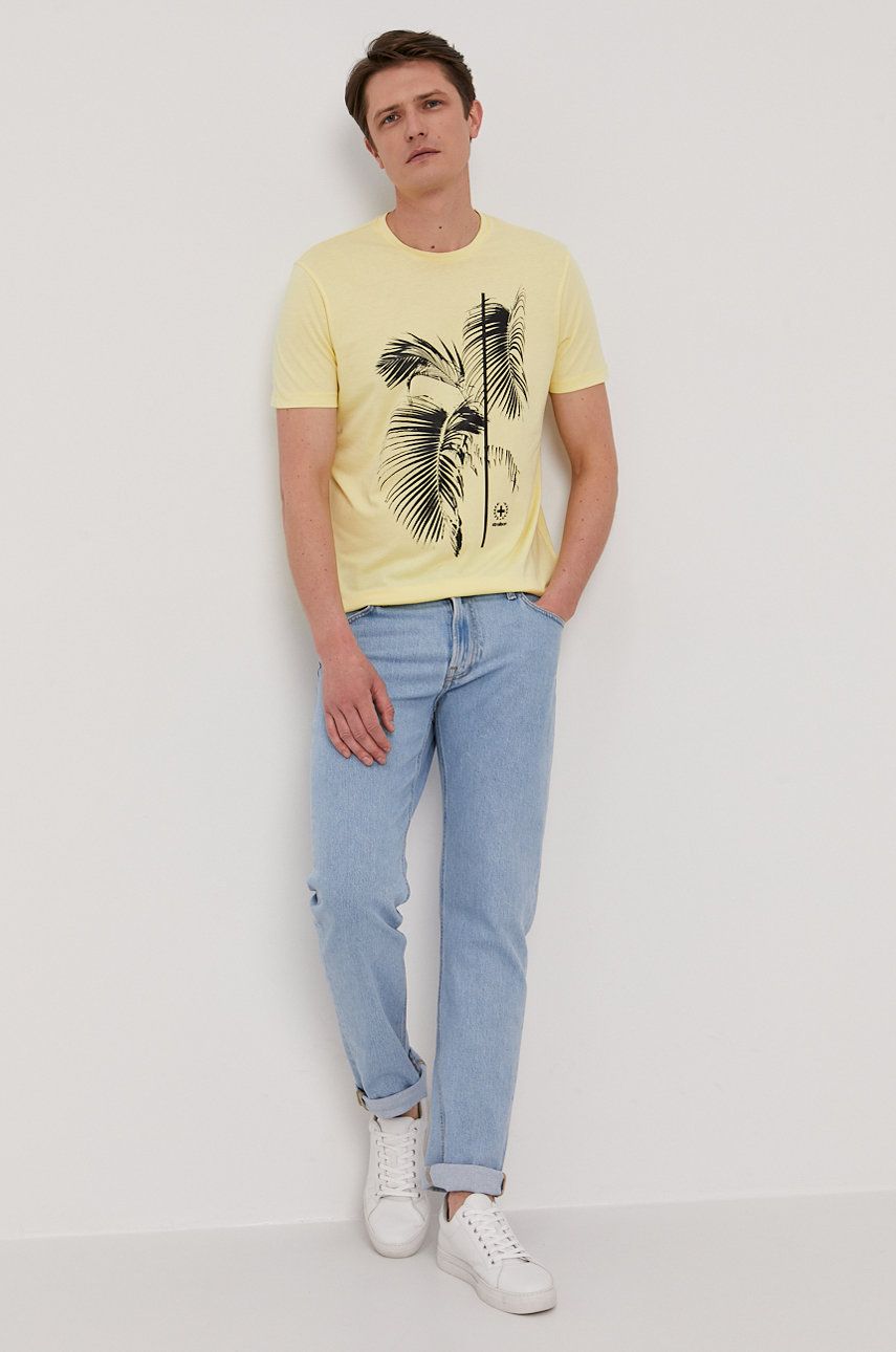 Strellson T-shirt męski kolor żółty z nadrukiem