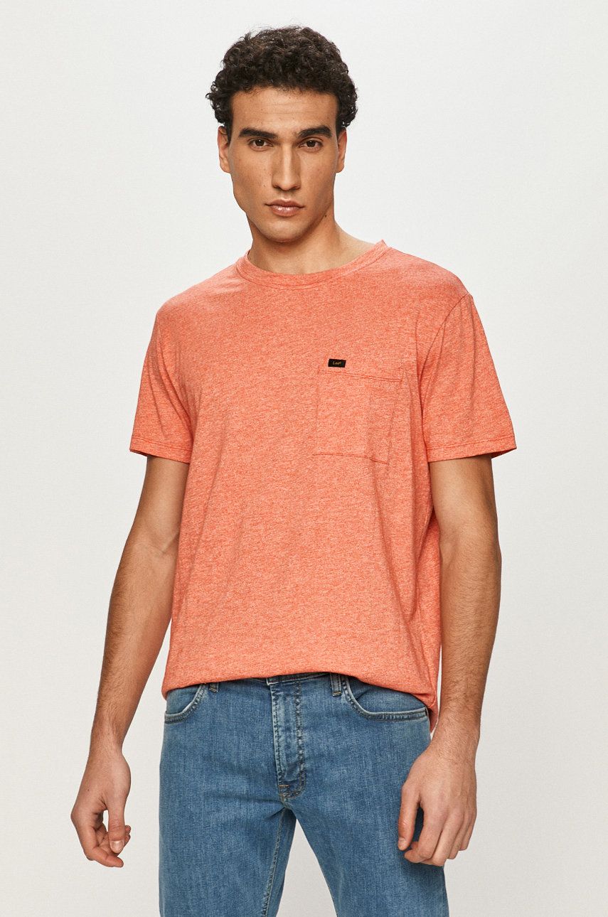 Tričko Lee oranžová barva, melanžové - oranžová -  100% Bavlna