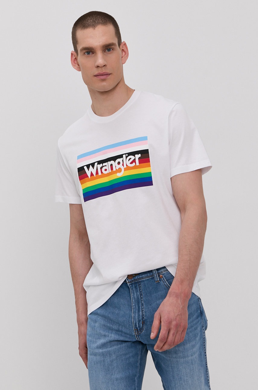 

Футболка Wrangler чоловіча колір білий з принтом