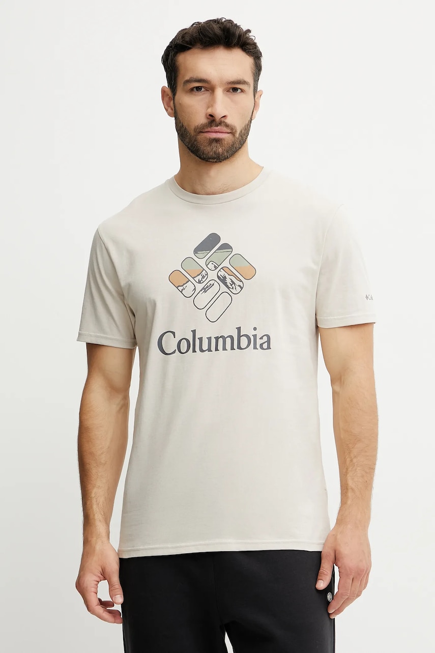 Columbia tricou din bumbac culoarea gri, cu imprimeu Columbia tricou din bumbac culoarea gri, cu imprimeu