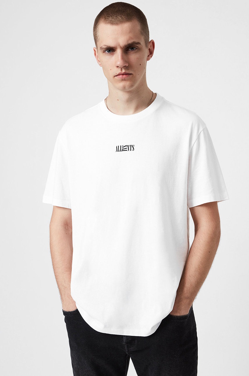 

Памучна тениска AllSaints в бяло с принт, Бял