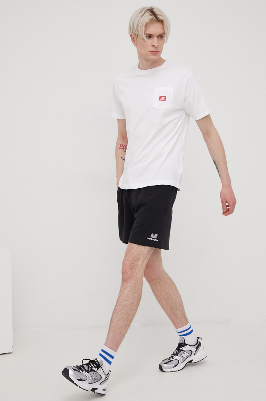 New balance tricou din bumbac mt01567wt culoarea alb, neted