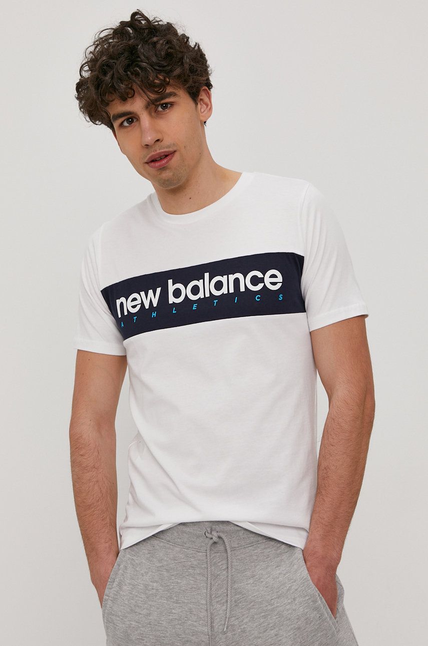 New Balance Tricou bărbați, culoarea alb, cu imprimeu