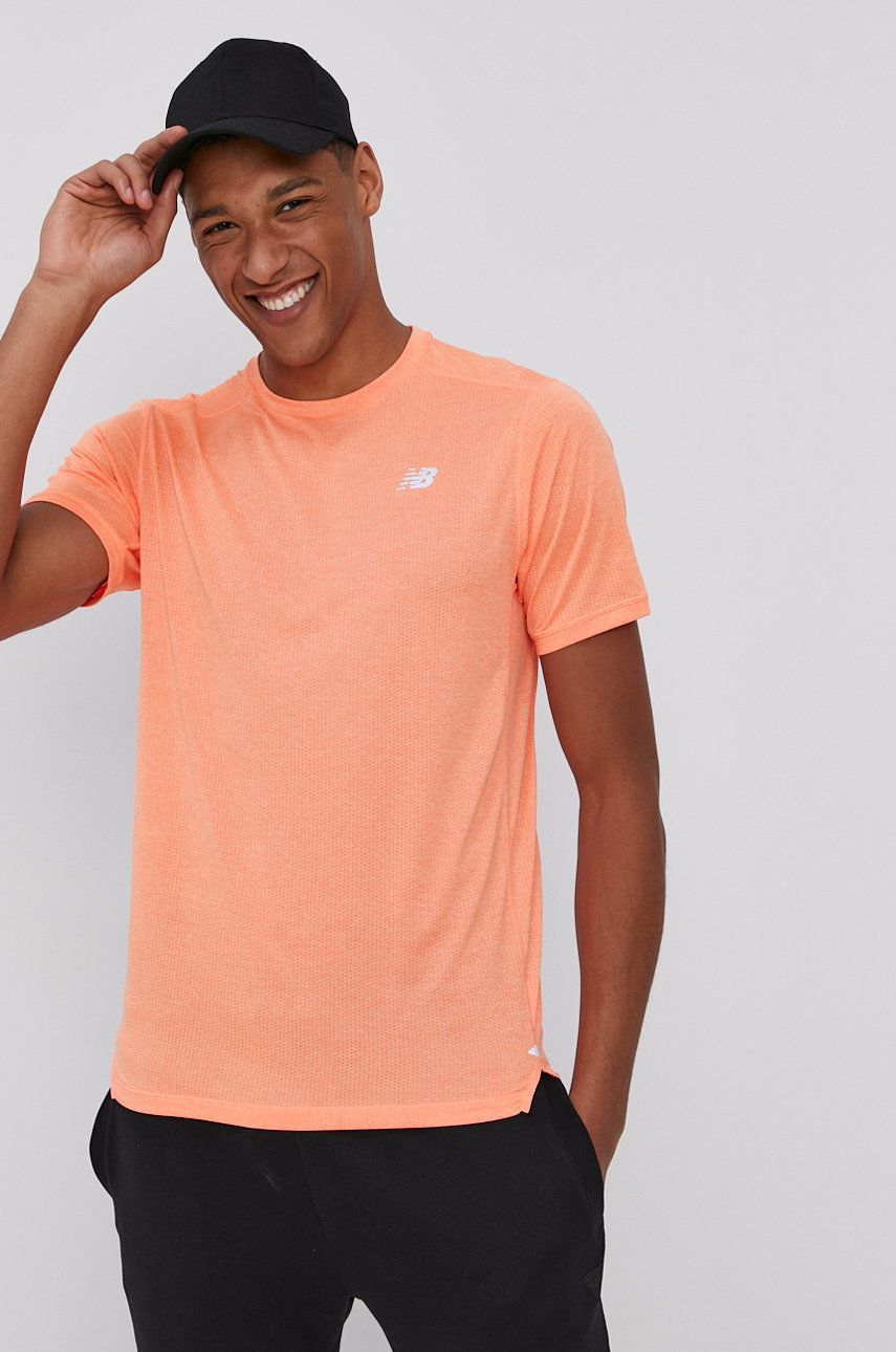 New Balance T-shirt męski kolor pomarańczowy gładki