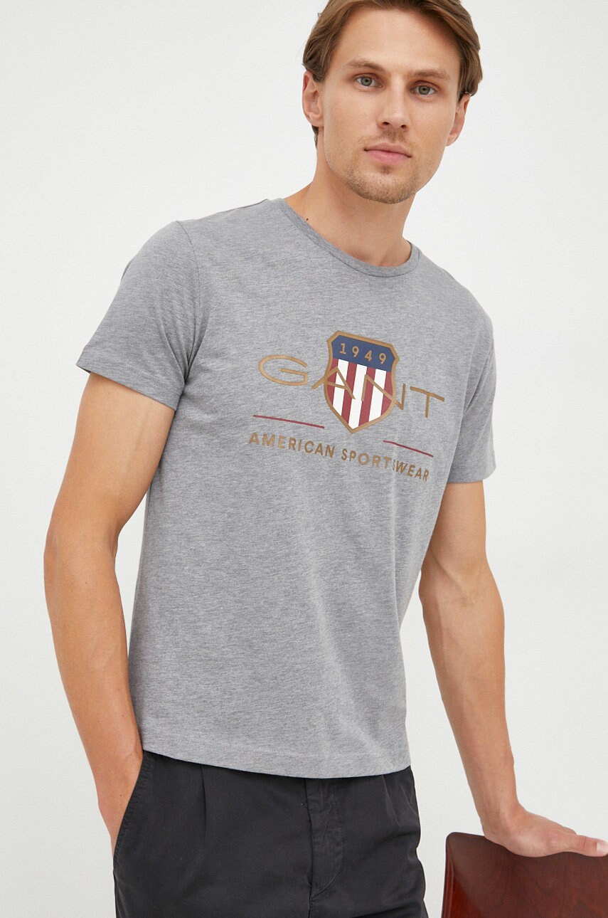 Gant tricou bărbați, culoarea gri, cu imprimeu