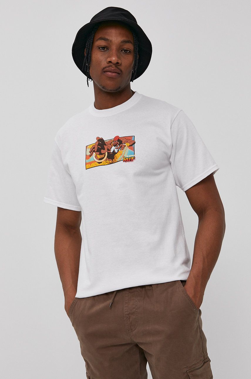 HUF Tricou X Street Fighter II bărbați, culoarea alb, cu imprimeu