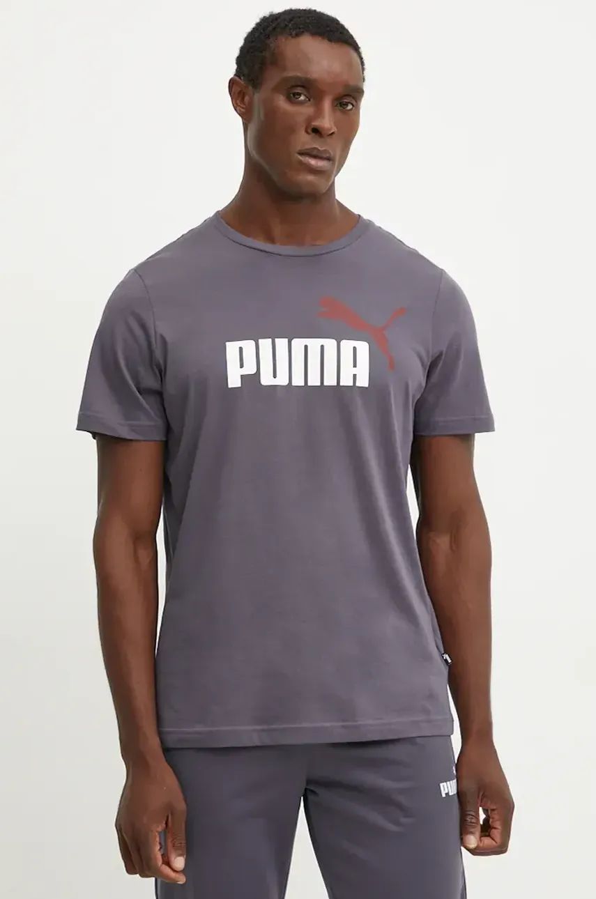 Puma tricou din bumbac barbati, culoarea gri, cu imprimeu, 586759