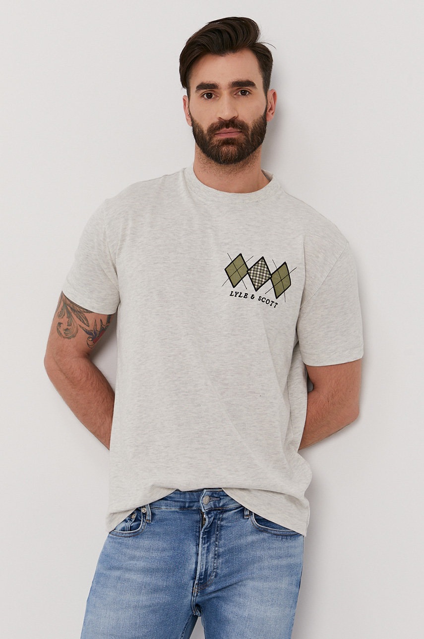 

Футболка Lyle & Scott мужская цвет серый с аппликацией