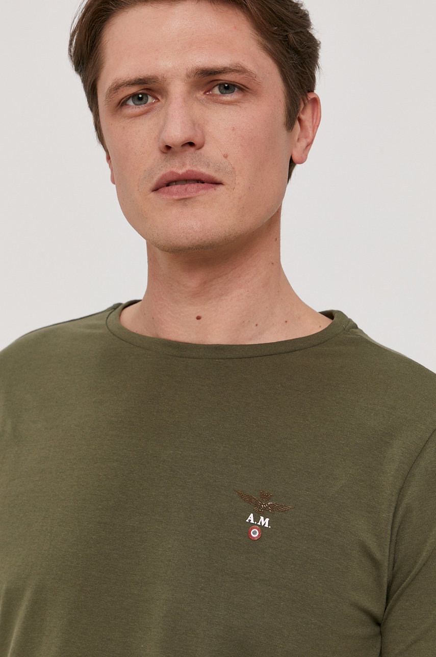 Μπλουζάκι Aeronautica Militare ανδρικό, χρώμα: πράσινο AM1UTI001 φωτογραφία