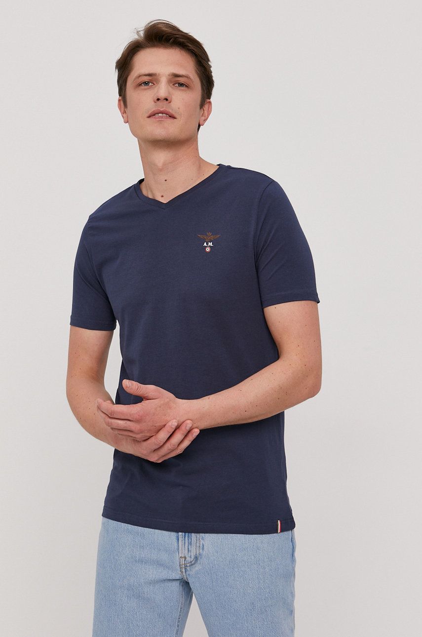 Aeronautica Militare Tricou bărbați, culoarea albastru marin, material neted