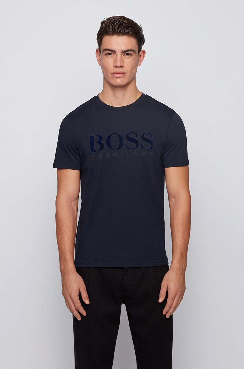 

Тениска Boss Casual мъжка в тъмносиньо с принт, Тъмносин