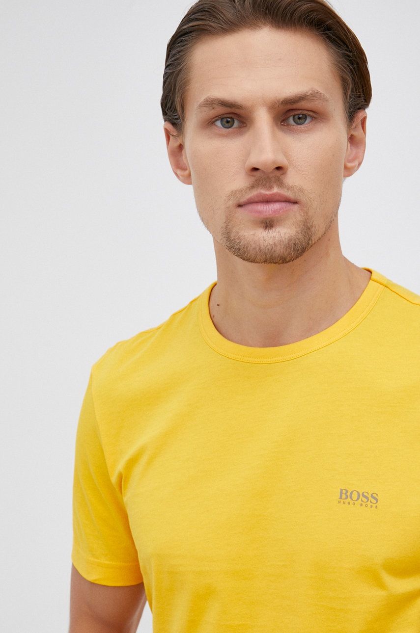 

Памучна тениска Boss Athleisure в жълто с изчистен дизайн, Жълт