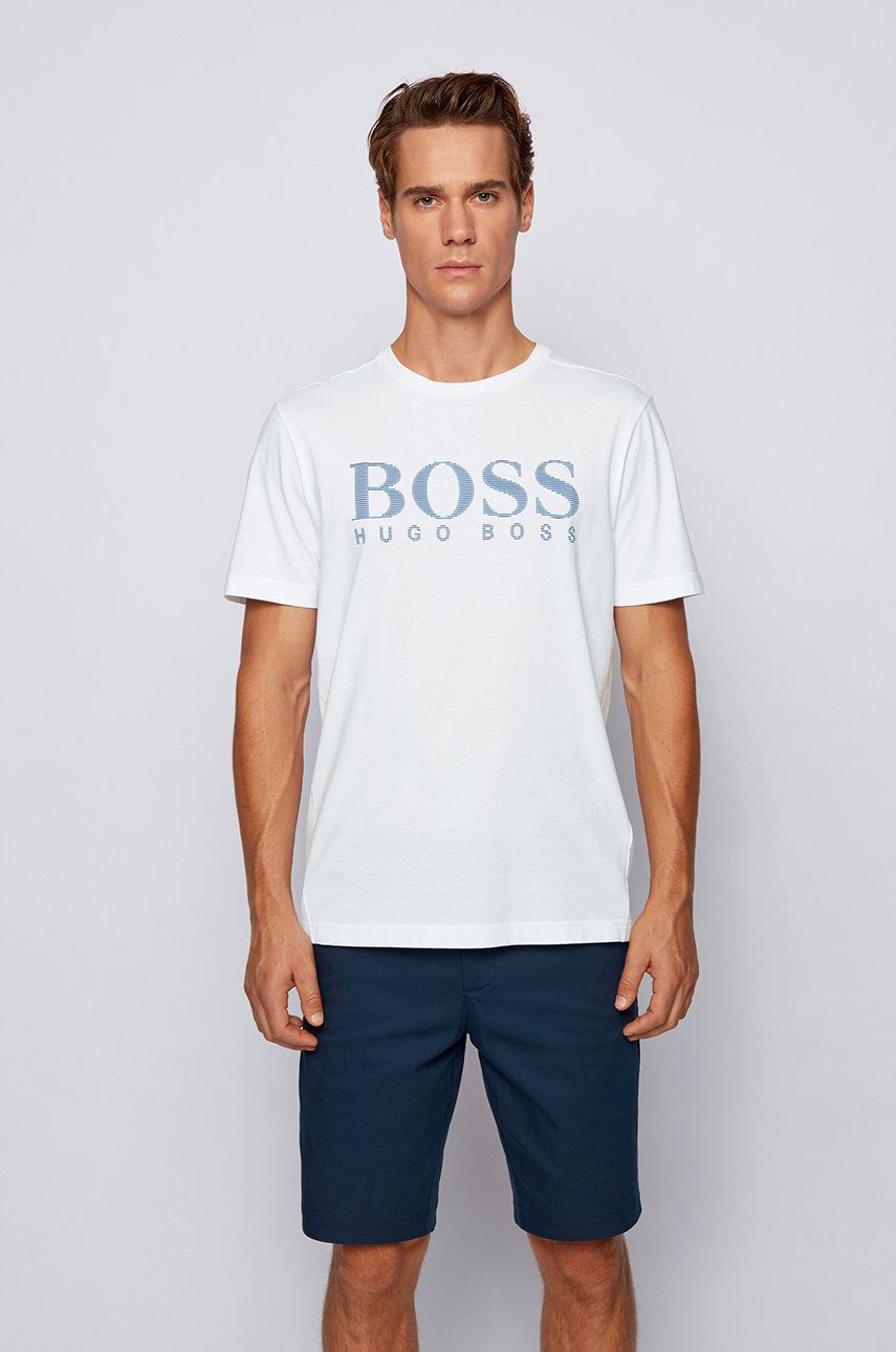 Boss T-shirt Athleisure męski kolor biały z nadrukiem