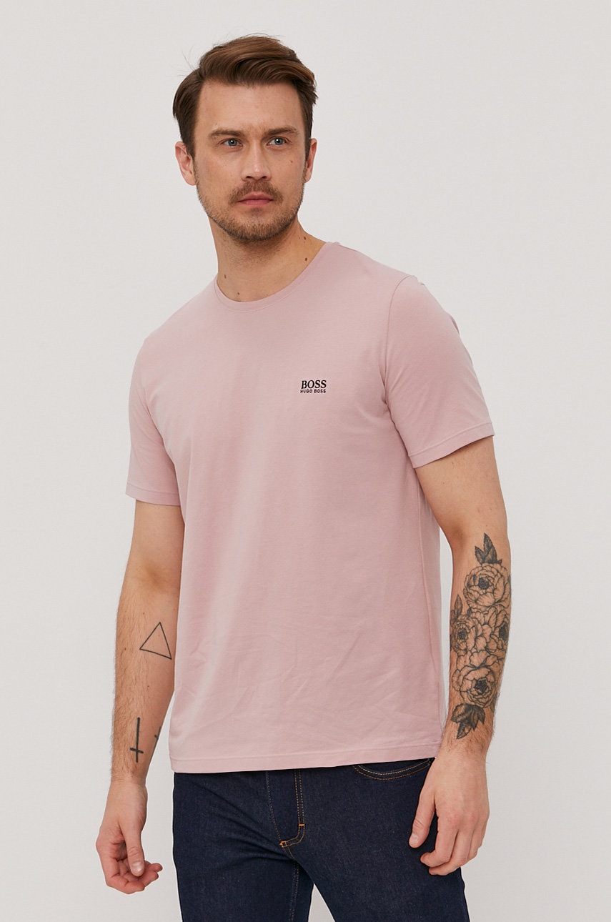 

Тениска Boss мъжка в розово с изчистен дизайн, Розов