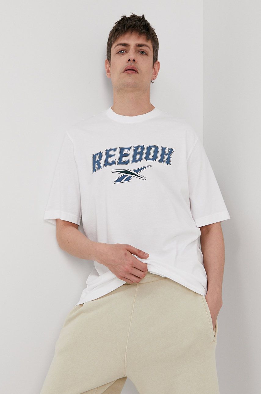 Reebok Classic Tricou GU8418 bărbați, culoarea alb, cu imprimeu Alb imagine noua