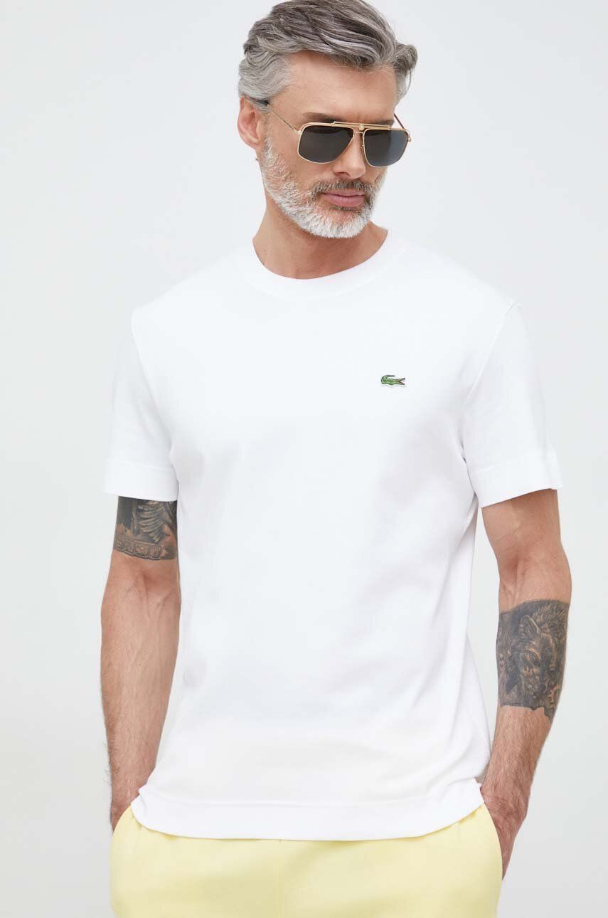 Lacoste tricou din bumbac culoarea alb, neted TH1708-HDE