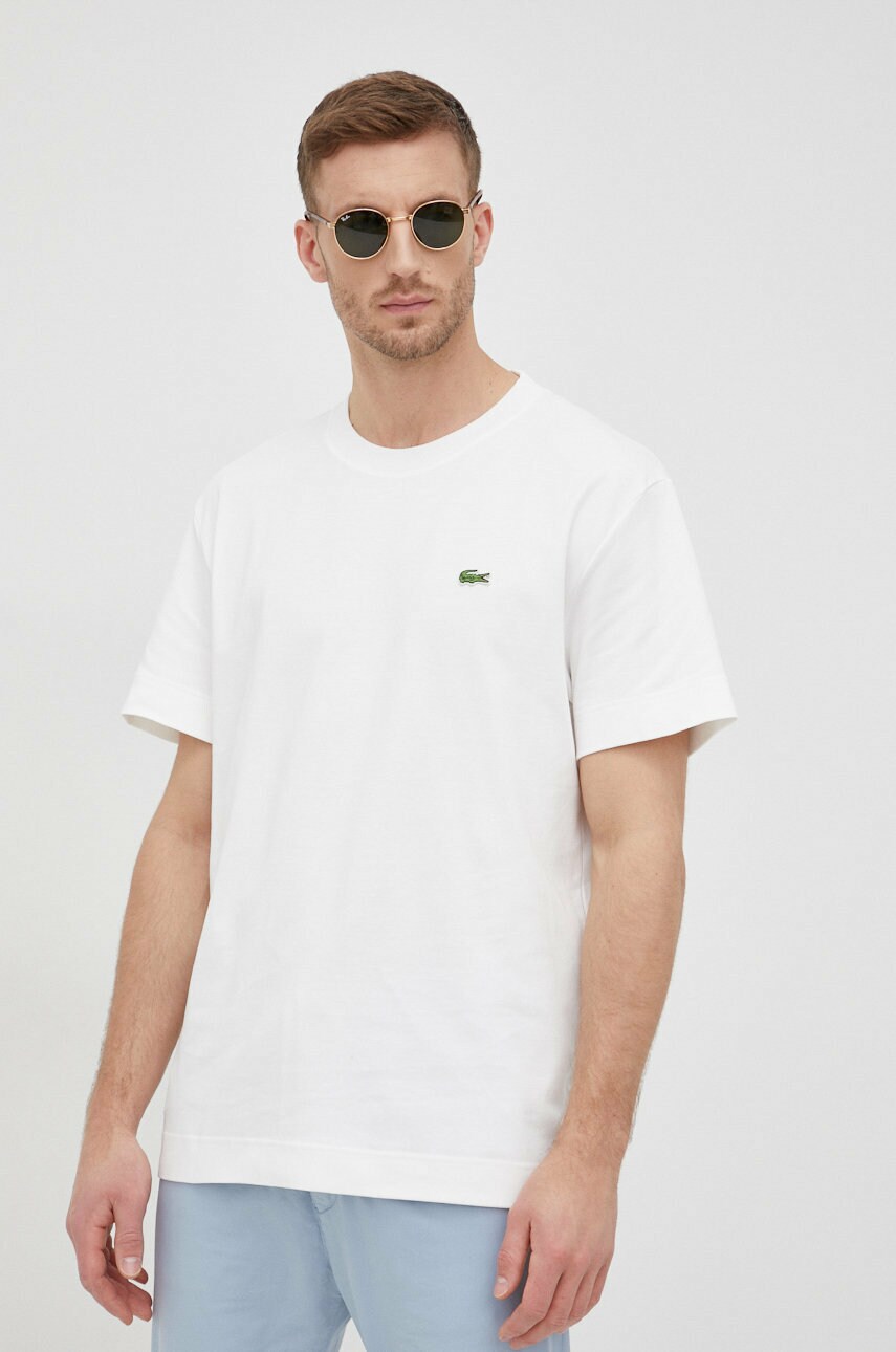 

Памучна тениска Lacoste с изчистен дизайн, Бял
