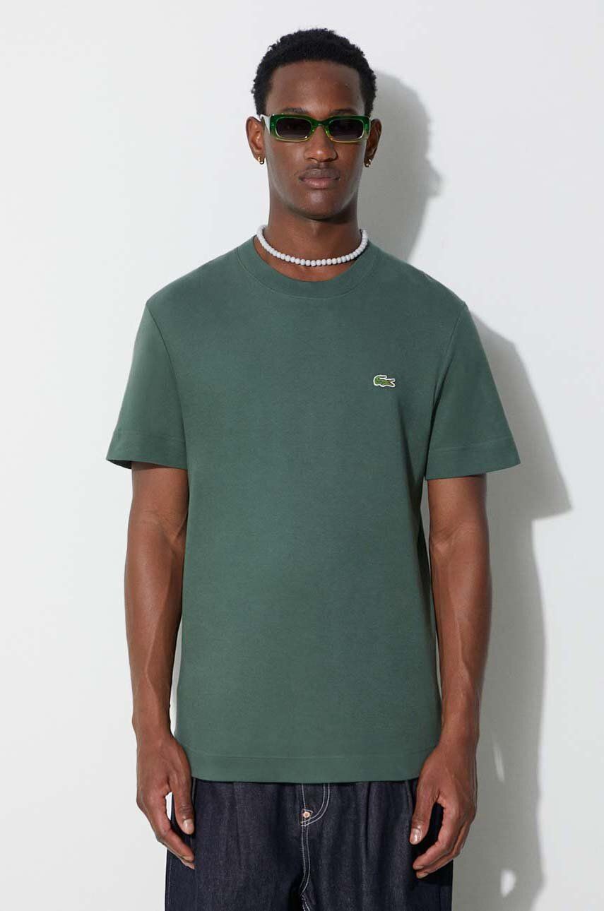 Lacoste tricou din bumbac culoarea verde, neted TH1708-HDE