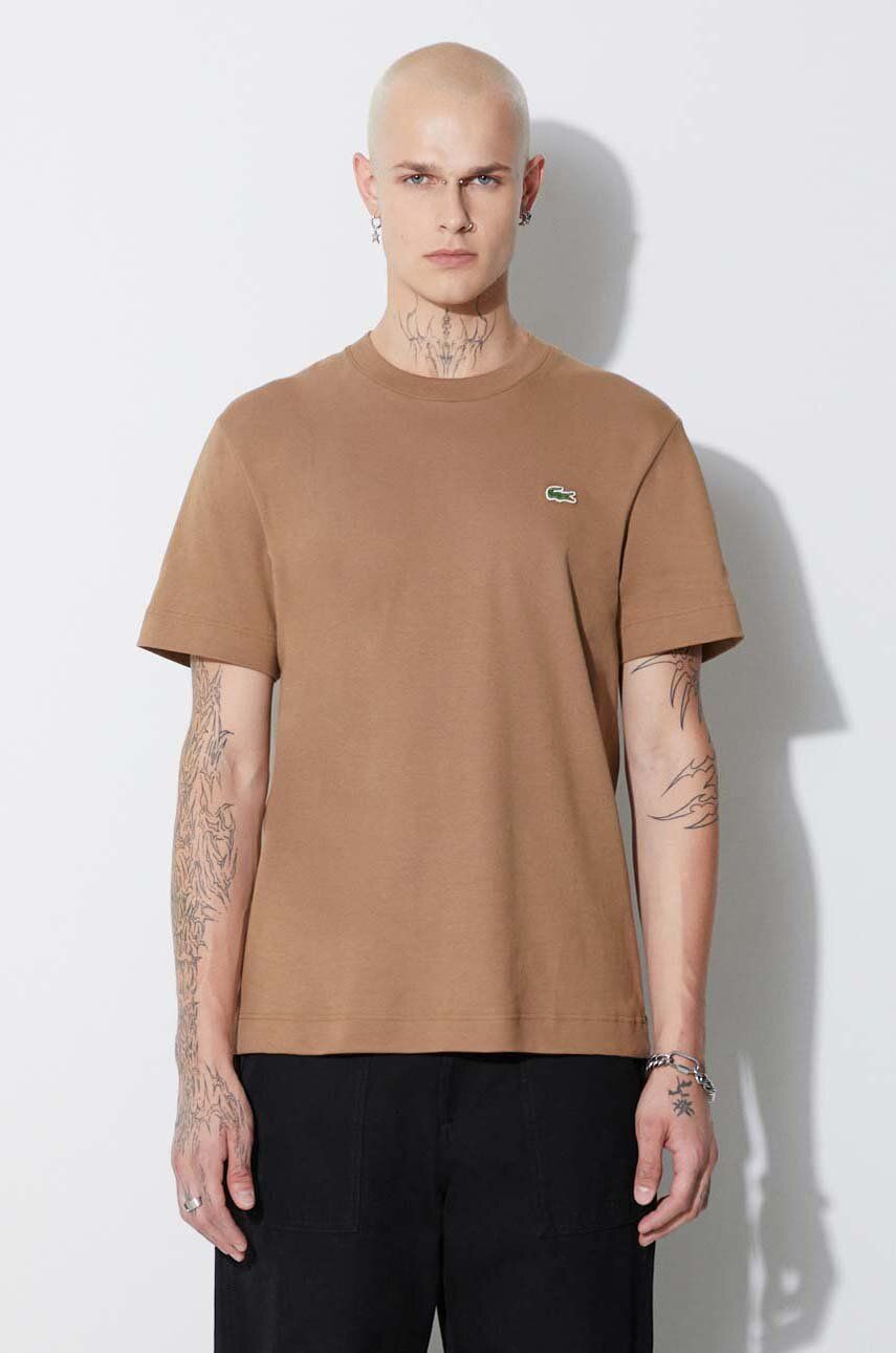 Bavlněné tričko Lacoste hnědá barva, TH1708-HDE - hnědá