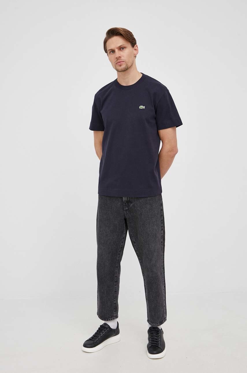 

Хлопковая футболка Lacoste цвет синий однотонный