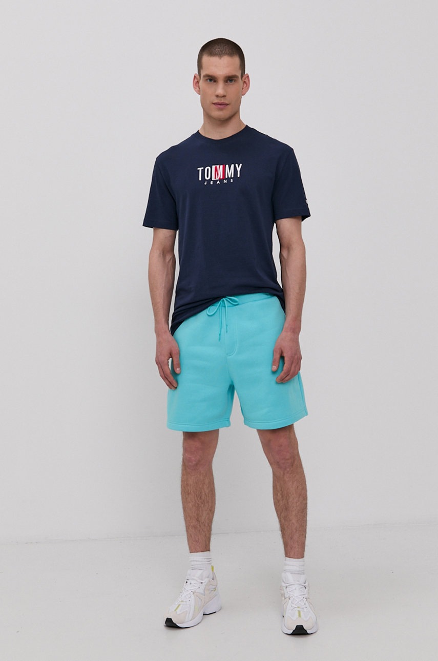 

Поло Tommy Jeans мужское цвет синий гладкий