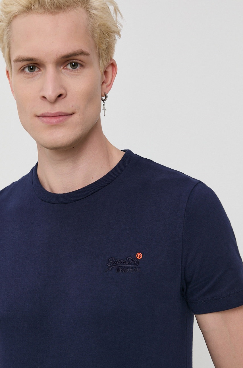 

Бавовняна футболка Superdry колір синій гладкий