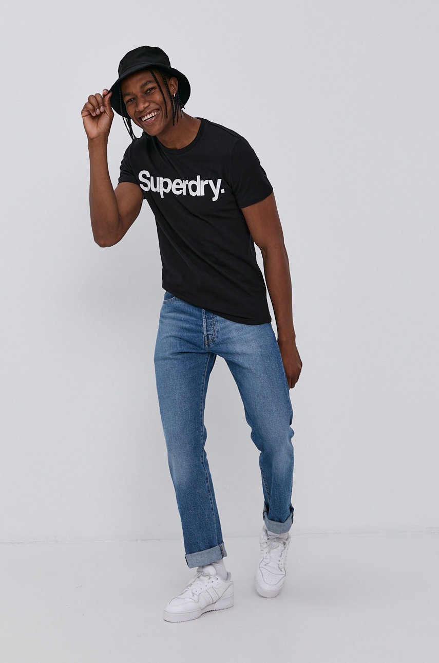 

Бавовняна футболка Superdry колір чорний з принтом