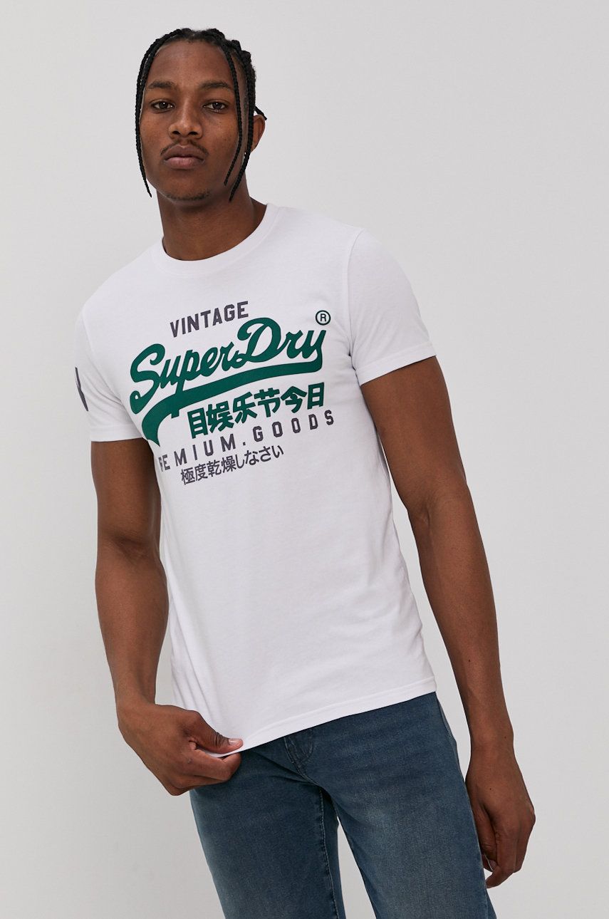 Superdry Tricou din bumbac culoarea alb, cu imprimeu answear.ro