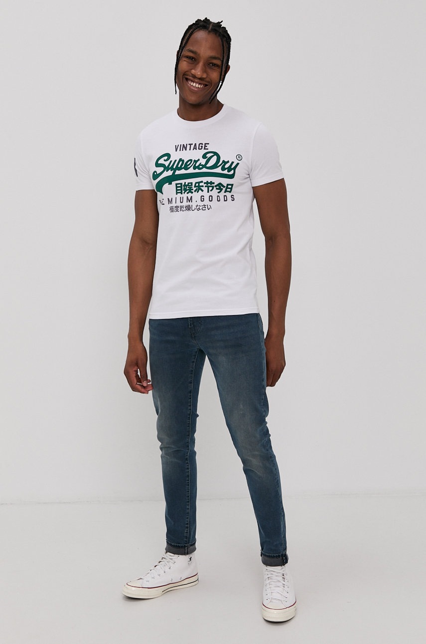 

Бавовняна футболка Superdry колір білий з принтом
