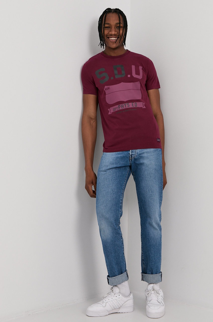 

Хлопковая футболка Superdry цвет бордовый с принтом