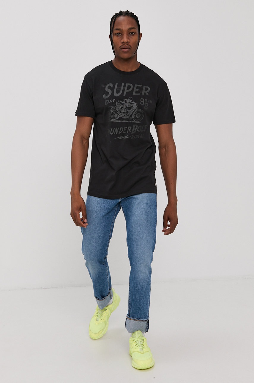 

Хлопковая футболка Superdry цвет чёрный с принтом