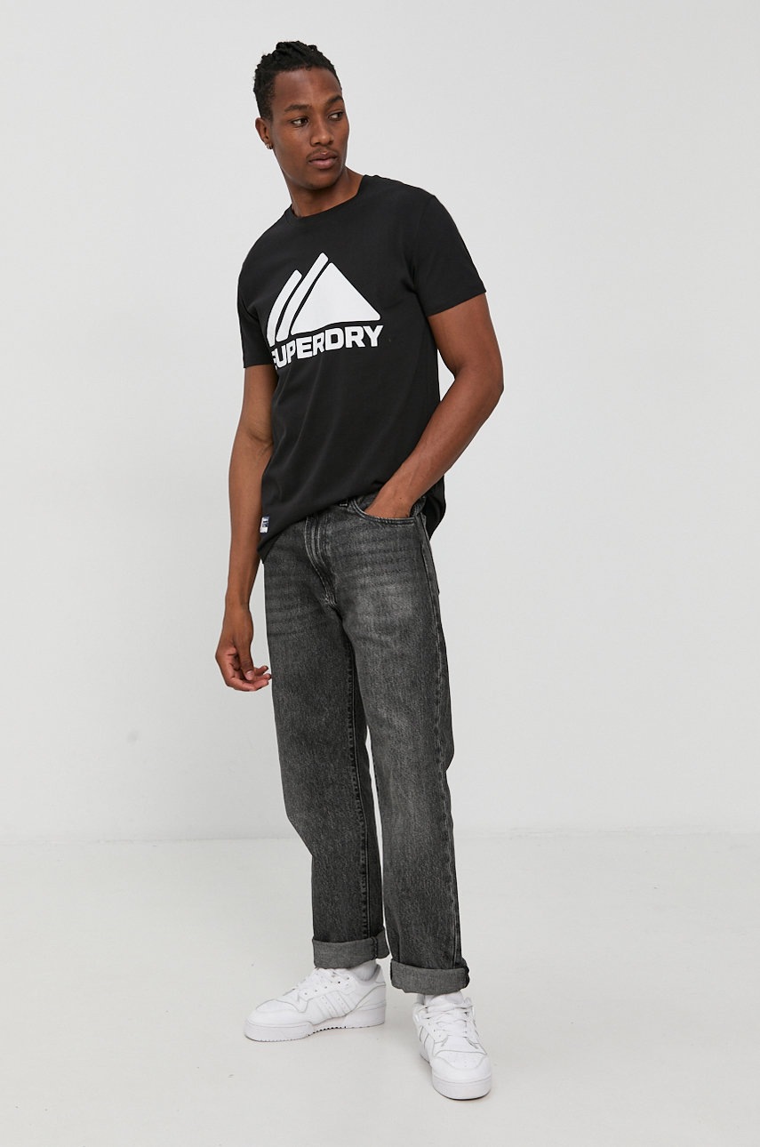 

Бавовняна футболка Superdry колір чорний з принтом