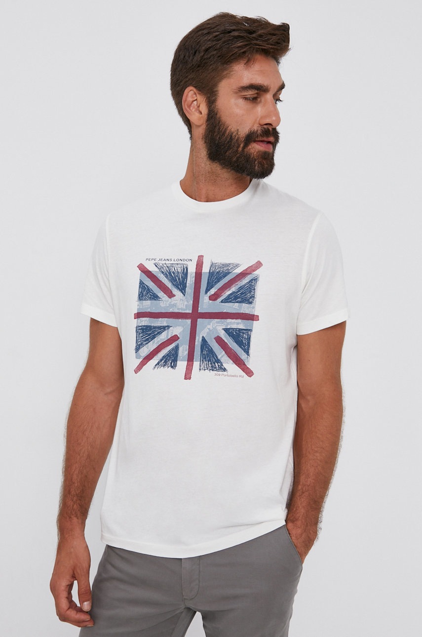 

Памучна тениска Pepe Jeans в бяло с принт, Бял