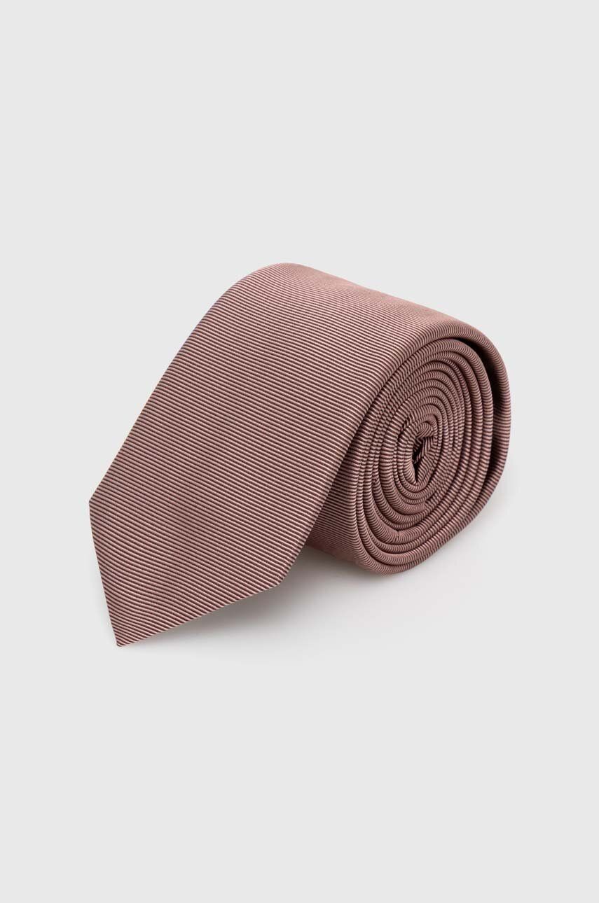Hedvábná kravata HUGO béžová barva, 50468199