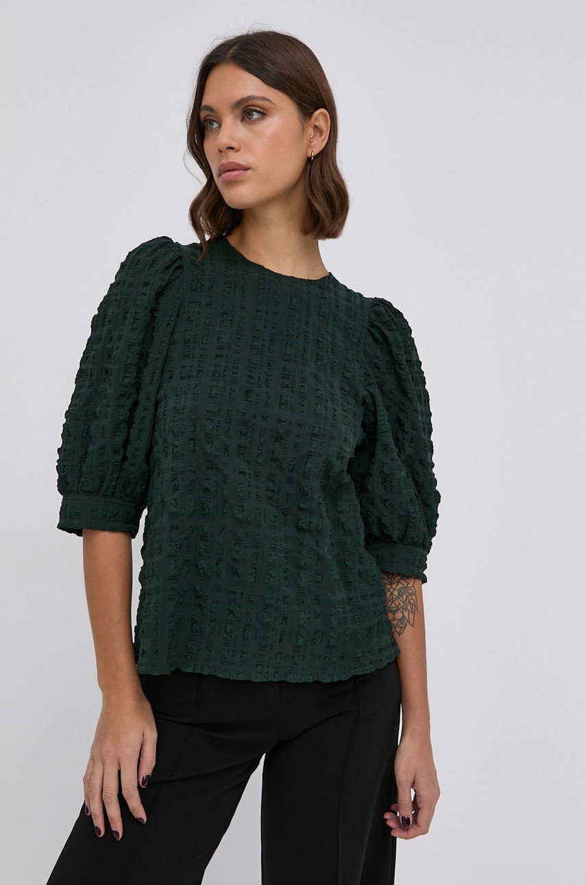Samsoe samsoe bluză femei, culoarea verde, material neted