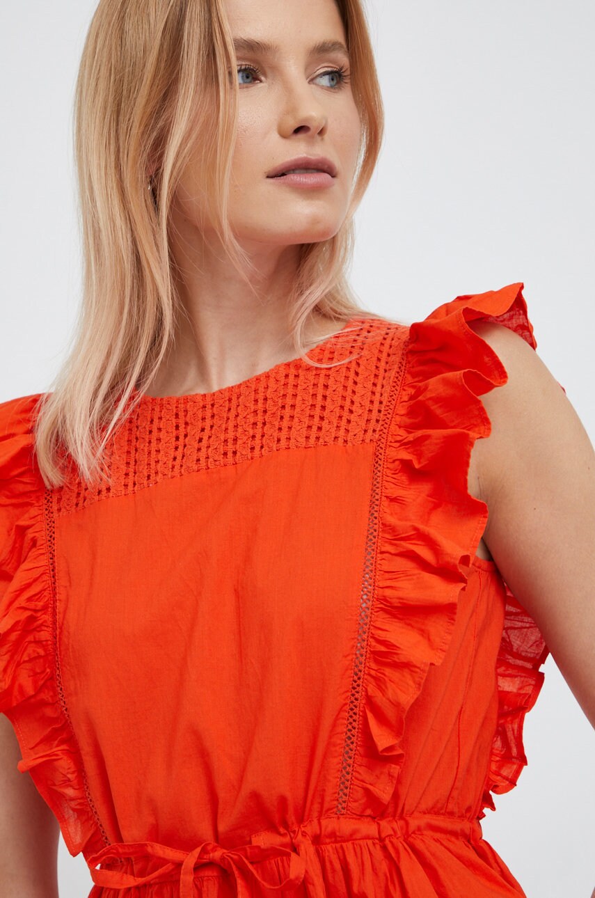 Vero moda bluza din bumbac femei, culoarea portocaliu, neted