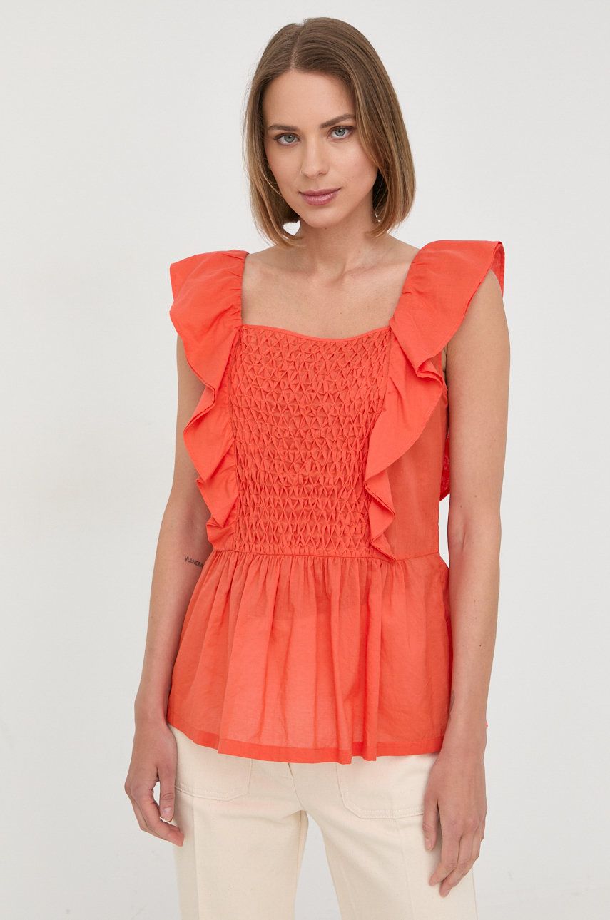 Marella bluza din bumbac femei, culoarea portocaliu, neted answear.ro imagine noua