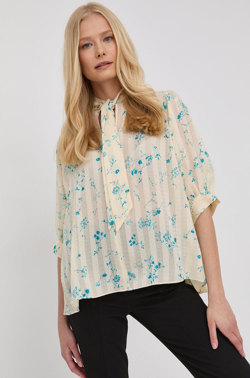 Samsoe Samsoe bluza femei, culoarea bej, in modele florale answear.ro