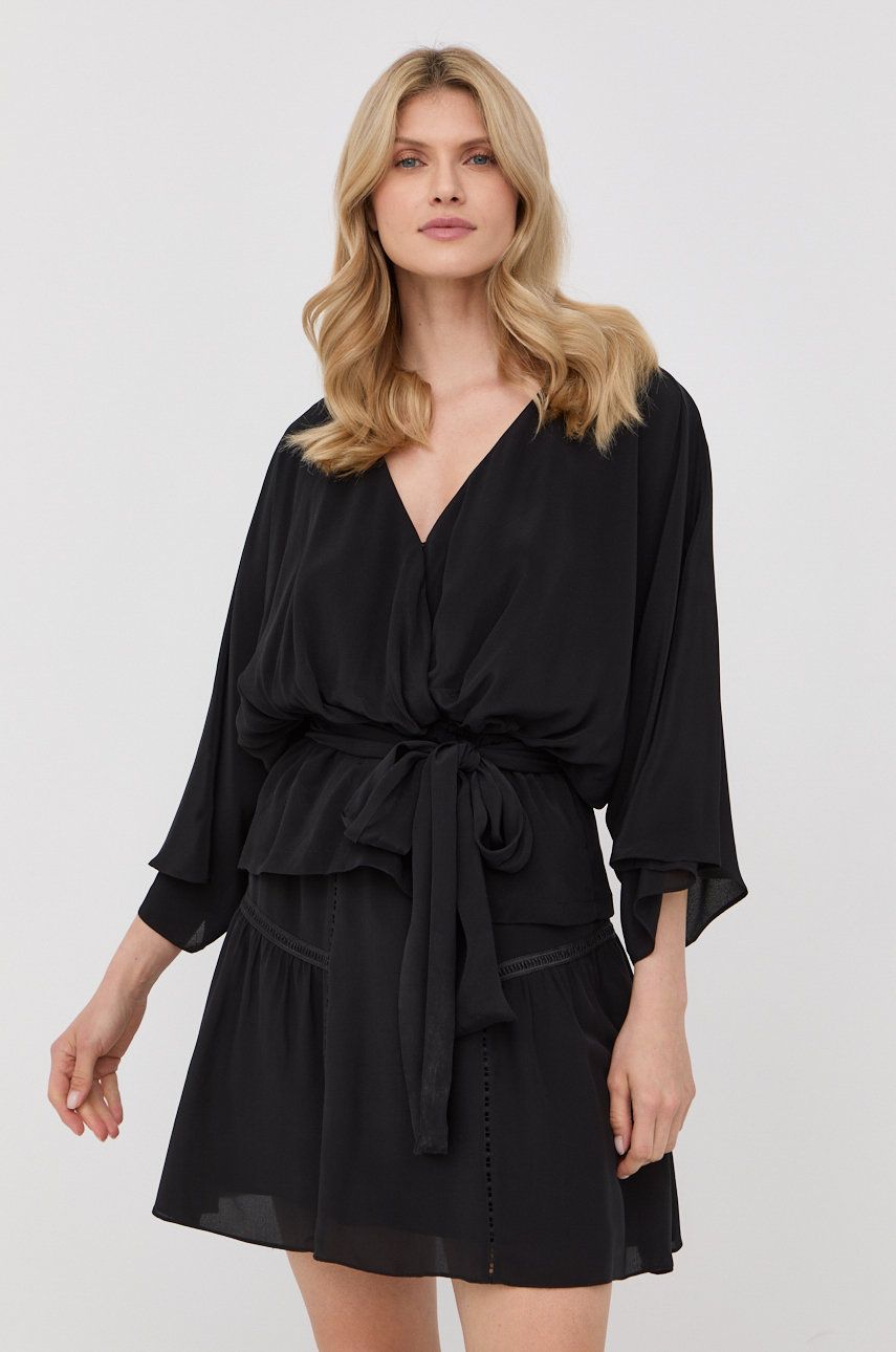 The Kooples Bluza Din Amestec De Matase Femei, Culoarea Negru, Neted