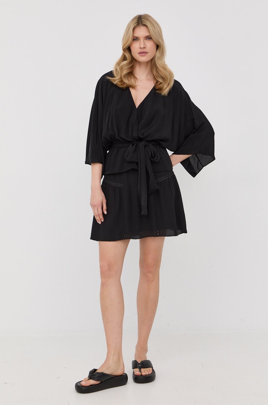 

Блузка з домішкою шовку The Kooples жіноча колір чорний однотонна
