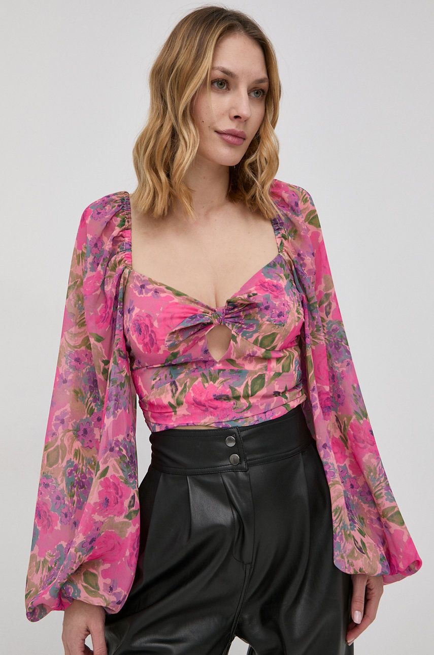 For Love & Lemons bluza femei, culoarea roz, in modele florale 2022 ❤️ Pret Super answear imagine noua 2022