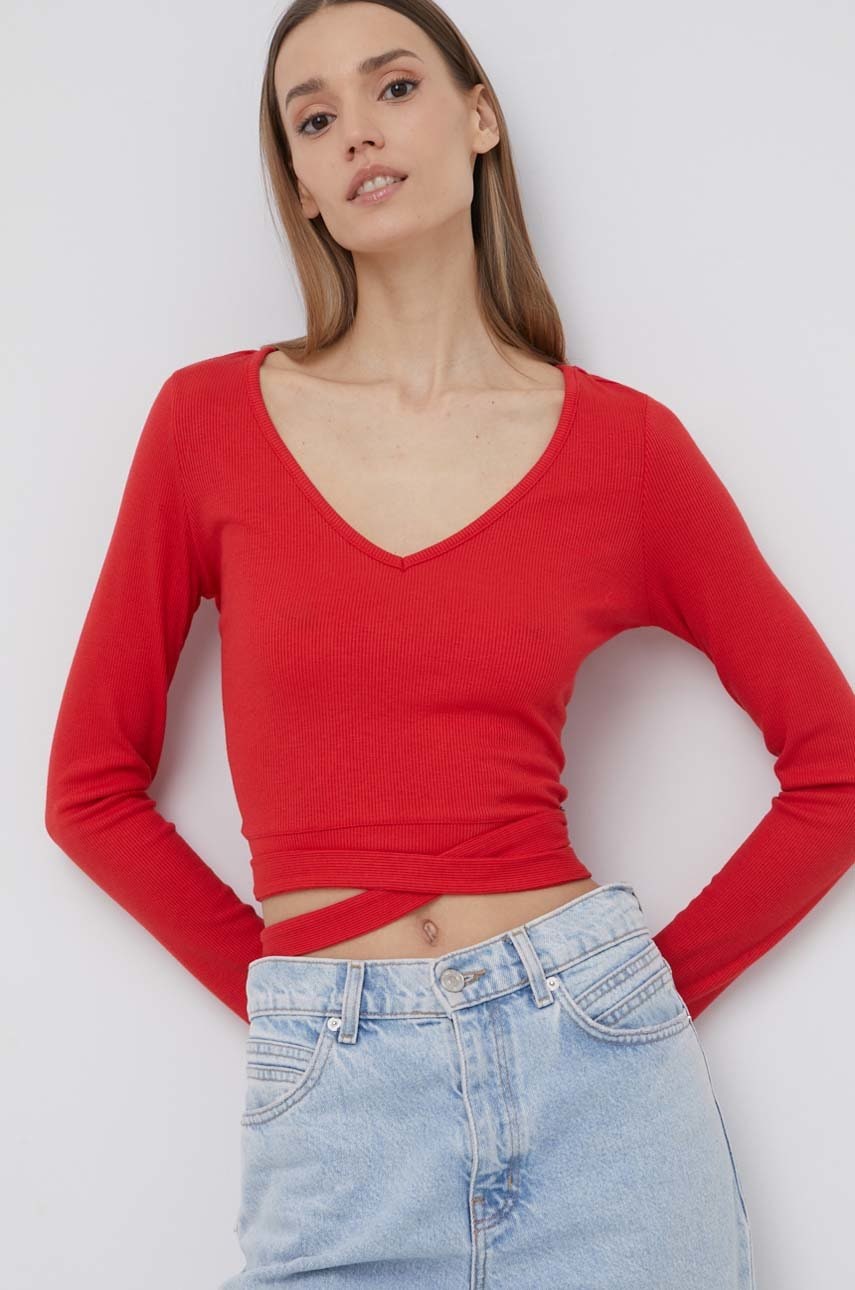 Pepe Jeans longsleeve Catherine femei, culoarea rosu