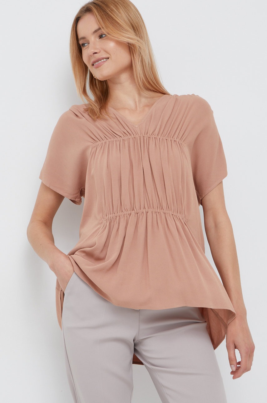 Dkny bluza femei, culoarea maro, neted