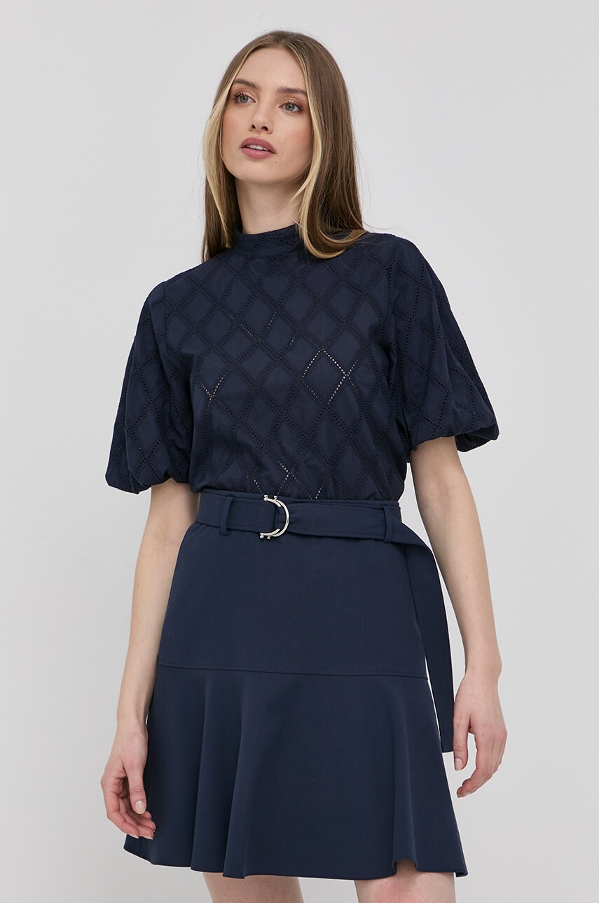 Hugo bluza din bumbac femei, culoarea albastru marin, neted